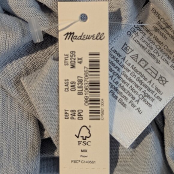 NWT Madewell Gray Blue Tee Shirt, Size 4X - Picture 4 of 9